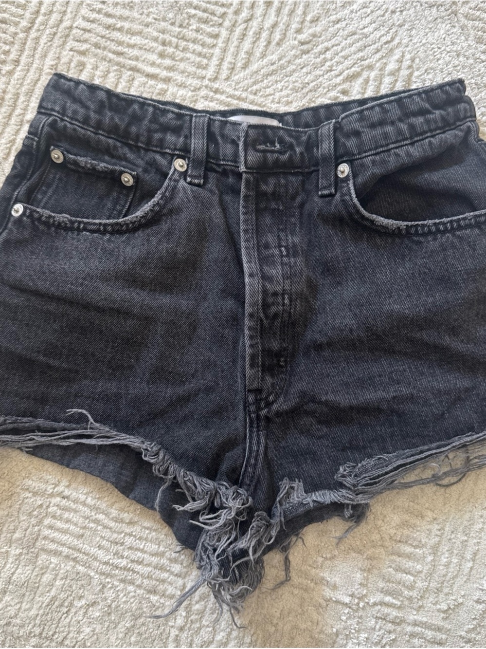 Zara Black Frayed Hem High-Rise Denim Shorts